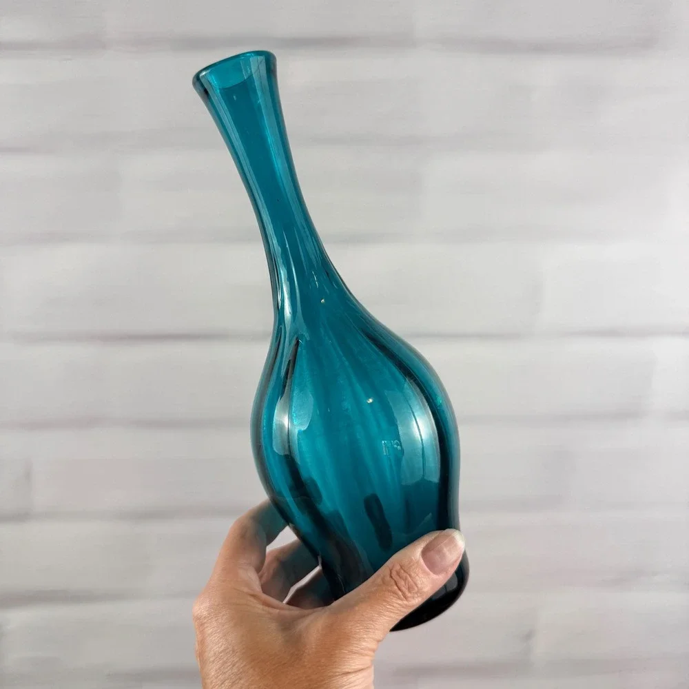Blenko 64D Peacock Glass Bottle Vase Joel Myers MCM 10